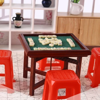 1:12 Куклена Къща Миниатюрна Имитация на Масата, за да Mahjong Модел Бижута и Аксесоари куклена къща casinha de boneca akcesoria dla lalek