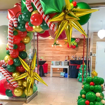1 комплект Червено-Зелена Коледа Балон Арка Леденцовая Бастун Експлозия на Звезда Фолио Балони За Коледното Парти на Нова Година Начало Декор