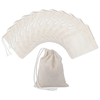 100 бр. памучни торбички с завязками, муслиновые пакети, пакетчета за заваряване на чай (4x3 инча)