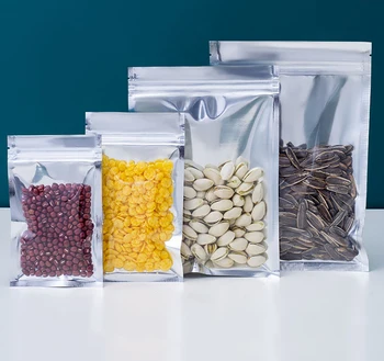 100шт 16 коприна алуминиево фолио прозрачна плоска чанта с цип Закрываемые торбички за опаковане съхранение на Храна сушени плодове чай запечатани