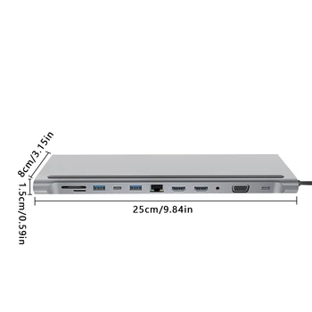 12-в-1 сплитер Type-c за лаптоп, HD-адаптер, зарядно устройство, видео конвертор USB 3 0