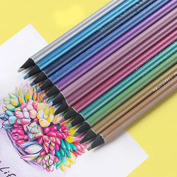 12 Цветни метални цветни моливи, Комплект за рисуване, скициране Цветни моливи Brutfuner художествени аксесоари за художника