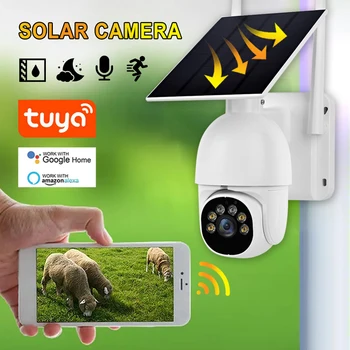 2K 4MP WiFi безжична външна IP камера 1080P PIR Камера за видео наблюдение с откриването на човек, на Слънчеви панели, камери за видеонаблюдение