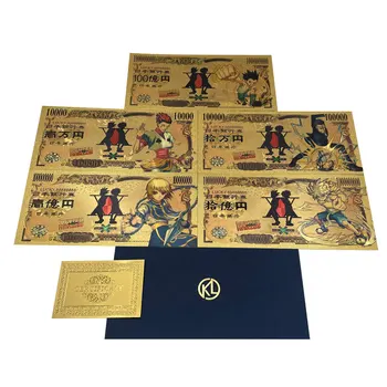 5 бр. банкноти от японската златно фолио, картички аниме 