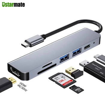 6в1 C USB ХЪБ Type-c КЪМ HDMI-съвместим PD USB3.0/2.0 четец на карти SD/TF 6 В 1 Зарядно устройство За MacBook Pro Huawei Капитан 30