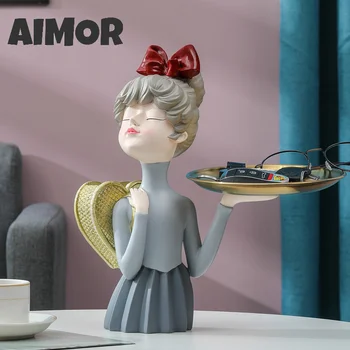 Aimor, сладко малко момиче с тавата, украса за дома, хол, плотове, творческа верандата, шкаф за съхранение на ключове, входната шкаф