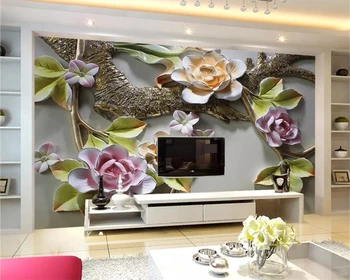 Beibehang Декорация на дома, стенни тапети снимка бутик 3D цветя и птици перлено бял фон за телевизор, стенни живопис 3d тапети
