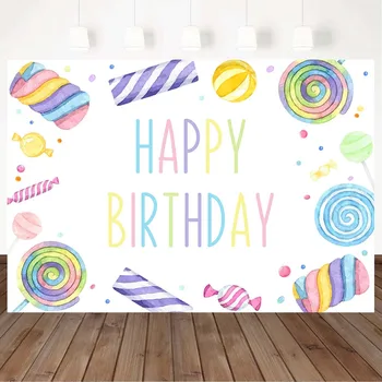 Candyland Фон за парти по случай рождения ден на Декор Шекерче на клечка Бебе честит рожден Ден на Фон за снимки Подпори за студийната фотосесия на поръчка