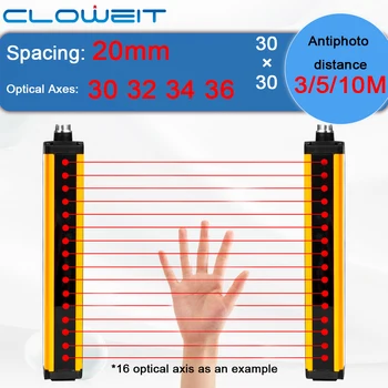 Cloweit Защитна Светлинна Завеса APS30 3/5/10 М Предпазва Фотоелектричния Сензор зона превключване 30-36 Лъчи 20 мм Решетчатое Защитно Устройство 24
