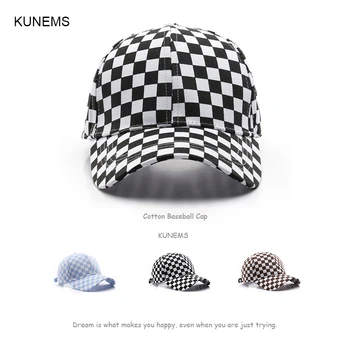 KUNEMS, модерна бейзболна шапка в клетката в шахматна клетка за жени и мъже, ежедневни градинска солнцезащитная шапка, бейзболна шапка с козирка, унисекс
