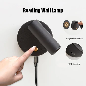 Led малка странична лампа за четене, Usb акумулаторна батерия за безжичен сензорен затемняющий монтиран на стената лампа за дневна, спалня, магнитни нощни осветителни тела