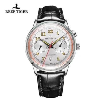 Reef Тигър /RT Класически реколта часовници за мъже от неръждаема стомана, автоматично светещи часовници, часовници Miyota, кафява кожена каишка RGA9122