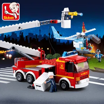 Sluban Градивен елемент на Играчки Градски Пожарникар 394 бр. Тухли B0627 Повдигаща се Платформа Пожарна кола е Съвместима С Водещи Марки