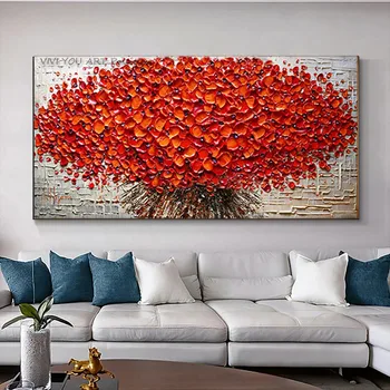 Висококачествена 100% ръчна работа, платно за рисуване с маслени бои върху дърво, стенно художествено оформяне на червената стая, изкуство за хол, спални, интериор на природата