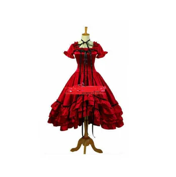 Горещо червено атласное рокля за cosplay по поръчка