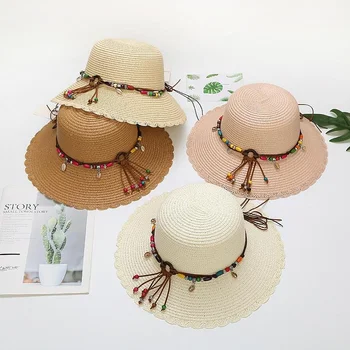 Дамски плетени шапки, Пролетни и летни Слънчеви шапки сламени шапки Малки пресни слънчеви шапки с регулируеми пътни широкополыми плажни шапки