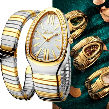 Дамски часовници MISSFOX във формата на змия Луксозни ръчни часовници за жени стоманени уникални златни кварцов дамски часовник Relogio Feminino