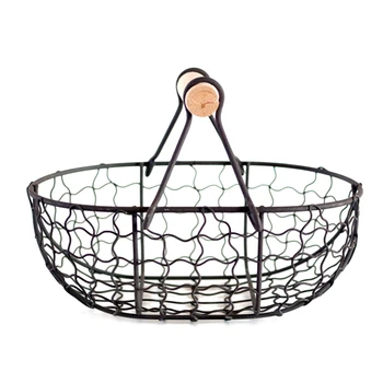 Дървена дръжка, метална кошница в ретро стил, преносима многофункционална кошница за зеленчуци, плодове, яйца, хранителни стоки, практичен кош за багаж, органайзер, черен