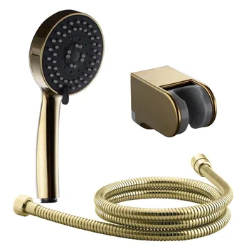 Златна ръчна дюза за душ с държач и комплект маркучи с дължина 1,5 м, 3 функция, ABS-пластмаса, стенен монтаж, 03-190