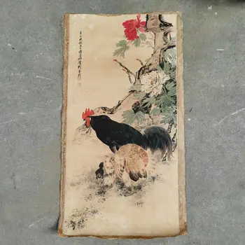 Китайски стар свитък Лиу kuiling - рисуване пиле, рисуване върху оризова хартия, парче