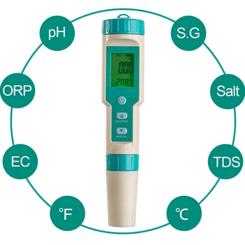 Китайски фабрично тестер за pH на водата дръжка м ORP 7 в 1 tds / ео / солена / orp измерване на температура, тестер