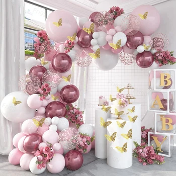 Комплект арка с розов венец от балони Macaron, украса за сватба, рожден ден, детски глобуси, златни конфети, латексный балон, детски душ за момичета