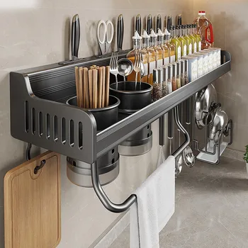 Кухня-часова без перфорация, стенни домакински стойка за съхранение на подправки, мултифункционална поставка за ножове
