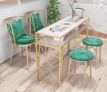 Маса и стол набор от скандинавските магазин маникюр прост мрамор по поръчка на ноктите маса чист червен модули желязо злато ноктите маса