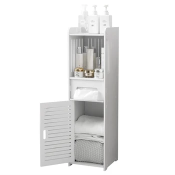 Мебели от PVC, с една врата, 3-слойный тесен тоалетка за баня 25x25x90 см, бял [в наличност в САЩ]