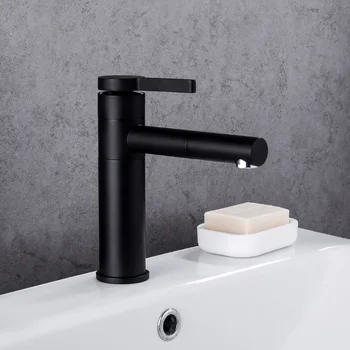 Меден кран за мивка с черно-бяла боя, отточна тръба на шарнирна връзка смесительный клапан за гореща и студена вода с един отвор