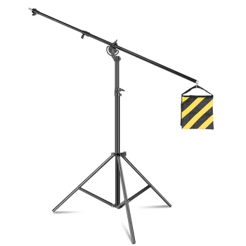 Метална стойка за осветление от 2,8 м до 4 м, комплект принадлежности за фотографска техника, фото студио, прибиращ се в конзола с чувала за пясък