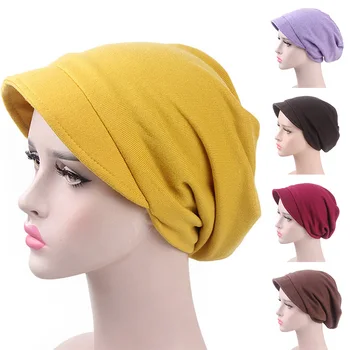 Модни шапчица-тюрбан, широки обикновена шапка за жени, капачка за химиотерапия, мюсюлмански хиджаб, еластичен тюрбан, обвивка на главата шапка-капор