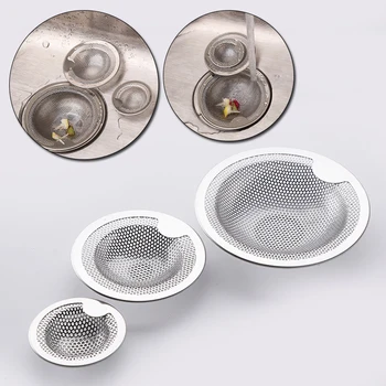 Мрежест филтър за мивки от неръждаема стомана, метален капан за тоалетна дупки в банята, кухненска мивка, филтър за защита от запушване, водосточни филтър с дръжка, 3 размера