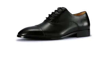 Мъжки модел обувки от естествена кожа с остър бомбе, мъжки офис обувки на плоска подметка с голям размер в английски стил, размера на 38-46