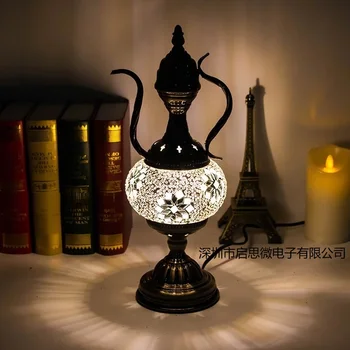 Най-новата настолна лампа в средиземноморски стил в стил арт-деко, турска мозайка, мозайка стъкло ръчна изработка, романтична лампа за леглото