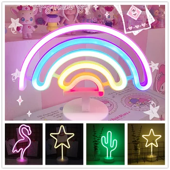 Неонова реклама, украса, Еднорог, лампа с фламинго, Луната, Rainbow, за дома, детски стаи, нощни лека нощ, декоративна лампа за децата, USB LED