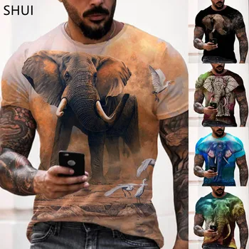 Нова тениска с 3D-изображение на слон, лятна мъжка риза с модерен принтом 