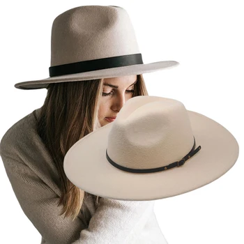 Нови модни панама унисекс с колан, класически дамски филц шапки с широка периферия, мъжки джаз шапки в ретро стил, вечерни официални цилиндри