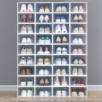 Органайзер за обувки Штабелируемые кутии за съхранение на обувки, Прибиращи вид на предната част се отваря шкафовете за обувки-Органайзер Шкаф Контейнер за обувки Дебела пластмаса