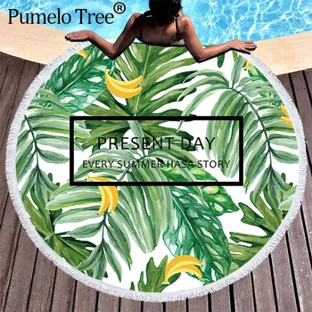 Плажни кърпи с принтом тропически листа и цветове, голямо кръгло плажна кърпа от микрофибър за всекидневната, Начало декор, кърпи за баня в стил Бохо