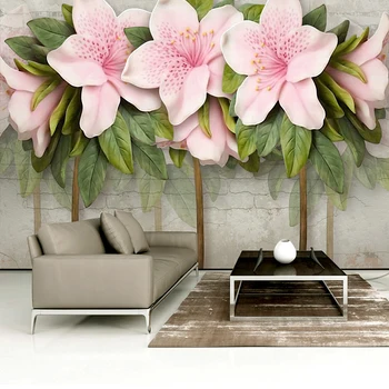 Потребителски 3D стенописи Модерни розови цветя Тапети Хол Сватбена къща Фон стенни плат-Водоустойчив 3D Papel De Parede