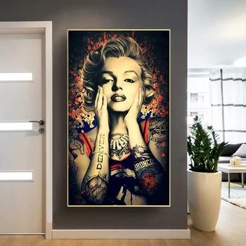 Ретро-плакат на Мерилин Монро с татуировки, плакати и щампи, живопис върху платно, съвременно стенно изкуство, живопис за декориране на антре, хол