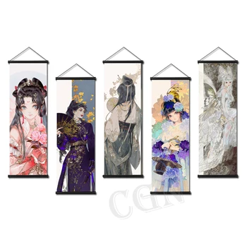 Стенни картини в японския стил, с участието на момичета от аниме, рисунки върху платно, плакати, висящи свитъци, украса за дома, художествени работа за хол