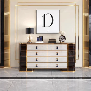 Страничен шкаф, супер луксозно обзавеждане, приставной маса, плот от масивна спечени камък, златна коприна, эбеновый фурнир за гардероба, маса за телевизор