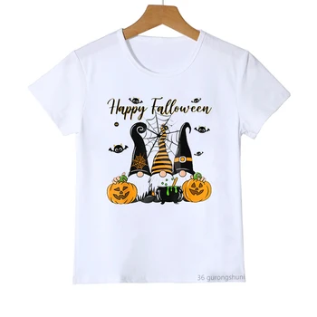 Тениска за Хелоуин, Детска Тениска, Забавен кот-Джудже, Ужасно Тиква, тениски с Анимационни Герои За Момчета, Тениска за Кавайных Момичета, Облекло за Хелоуин, детска тениска