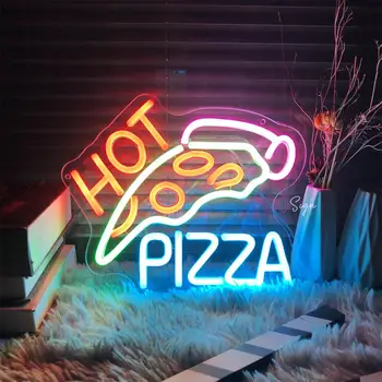 Топла пица, Неонова реклама led светлини Ресторант Трапезария Интериор за трапезария Стенно изкуство Кухня неон led знак на Пицария, Отворена табела led светлини