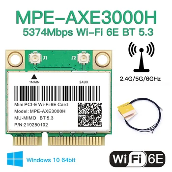 Трехдиапазонная 5374 Mbps AX210 Mini pcie Wifi 6E Безжична Мрежова карта AXE3000H BT5.3 С Антена 2,4 G/5G/6G 802.11 ax МУ-MIMO Win 10