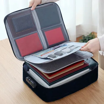 Чанта за съхранение на документи и многопластова чанта за документи с голям капацитет, портфейл за паспорт с ключалка, многофункционална чанта за довършителни работи, кутия