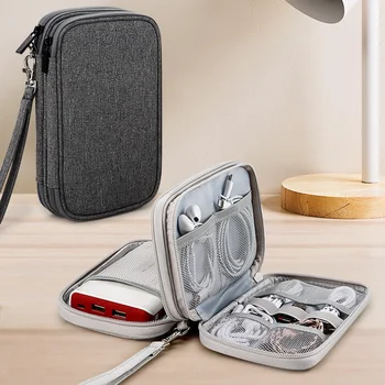 Чанта-органайзер за кабели за пътуване, джоб за електронни аксесоари, преносим водоустойчив двупластова чанта за съхранение на захранващия кабел