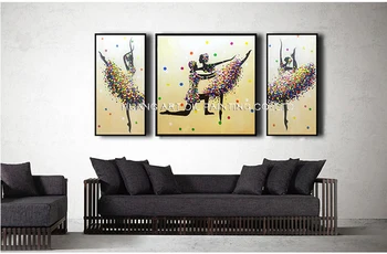 Чиста ръчно рисувани, група картини масло с нож за декорация на стените у дома, цветни танцьор, съвременната абстрактна балетна фигура живопис